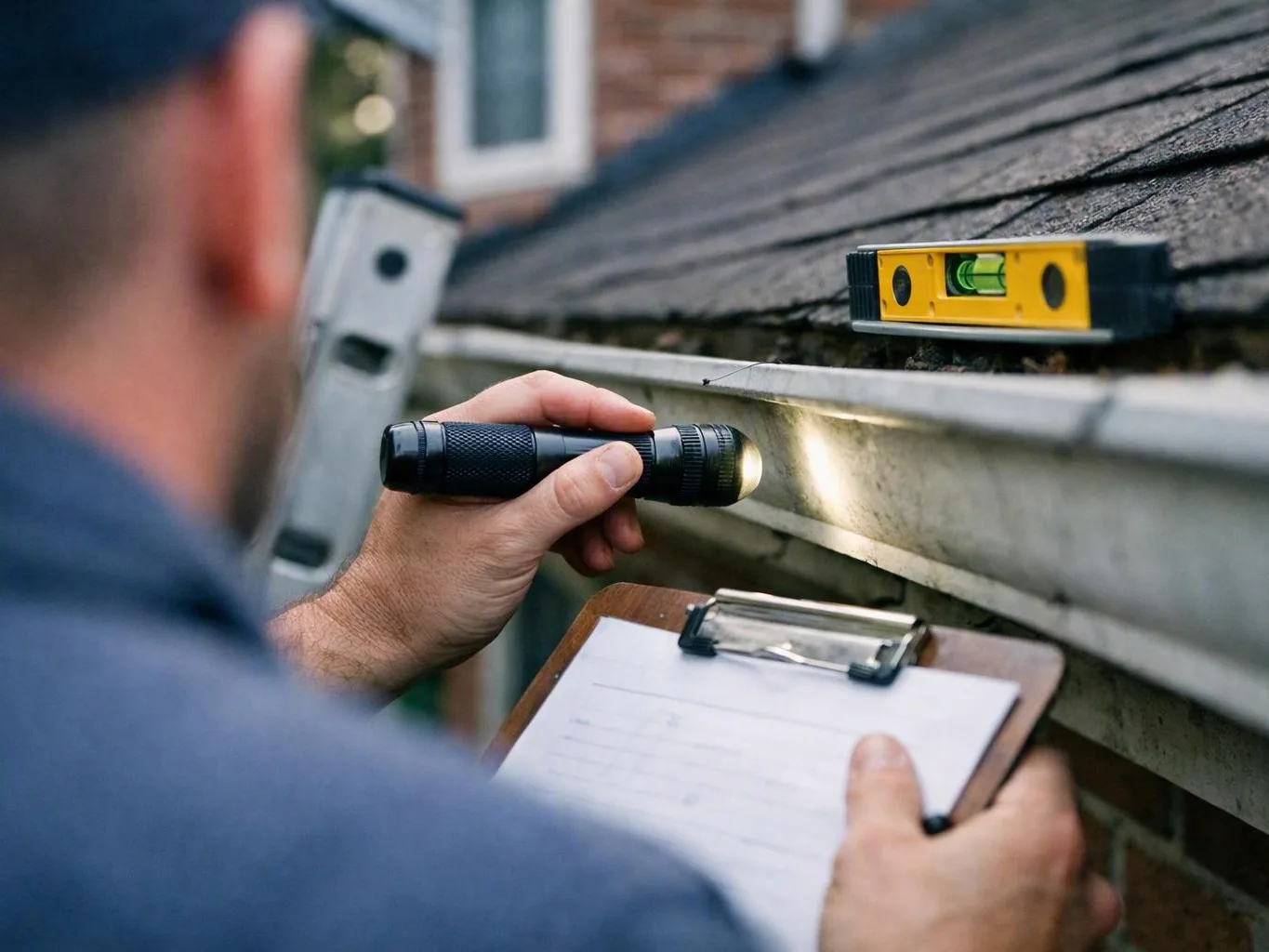 Close view of a gutter guard covering a roof edge