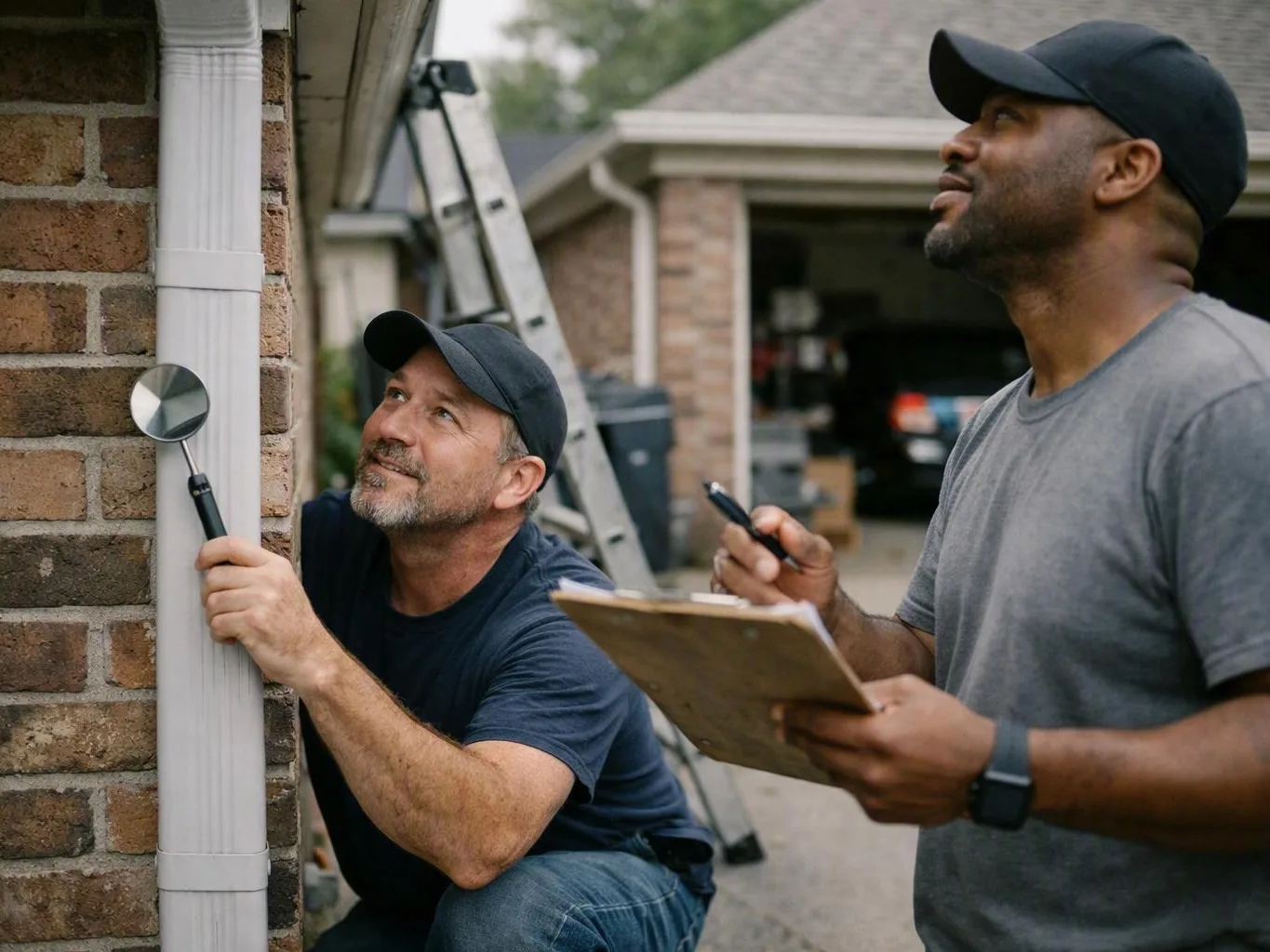 Installer fitting a gutter guard on a suburban roof