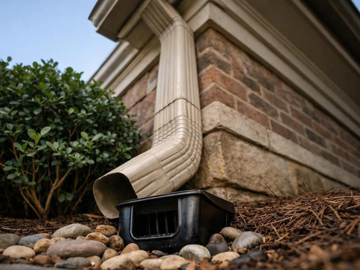 Installer fitting a gutter along a home roof edge
