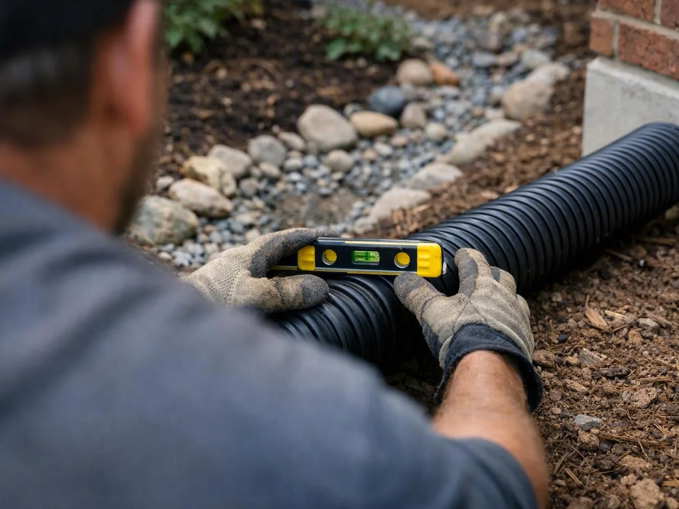 Buried downspout lines carry storm water away from a Memphis home